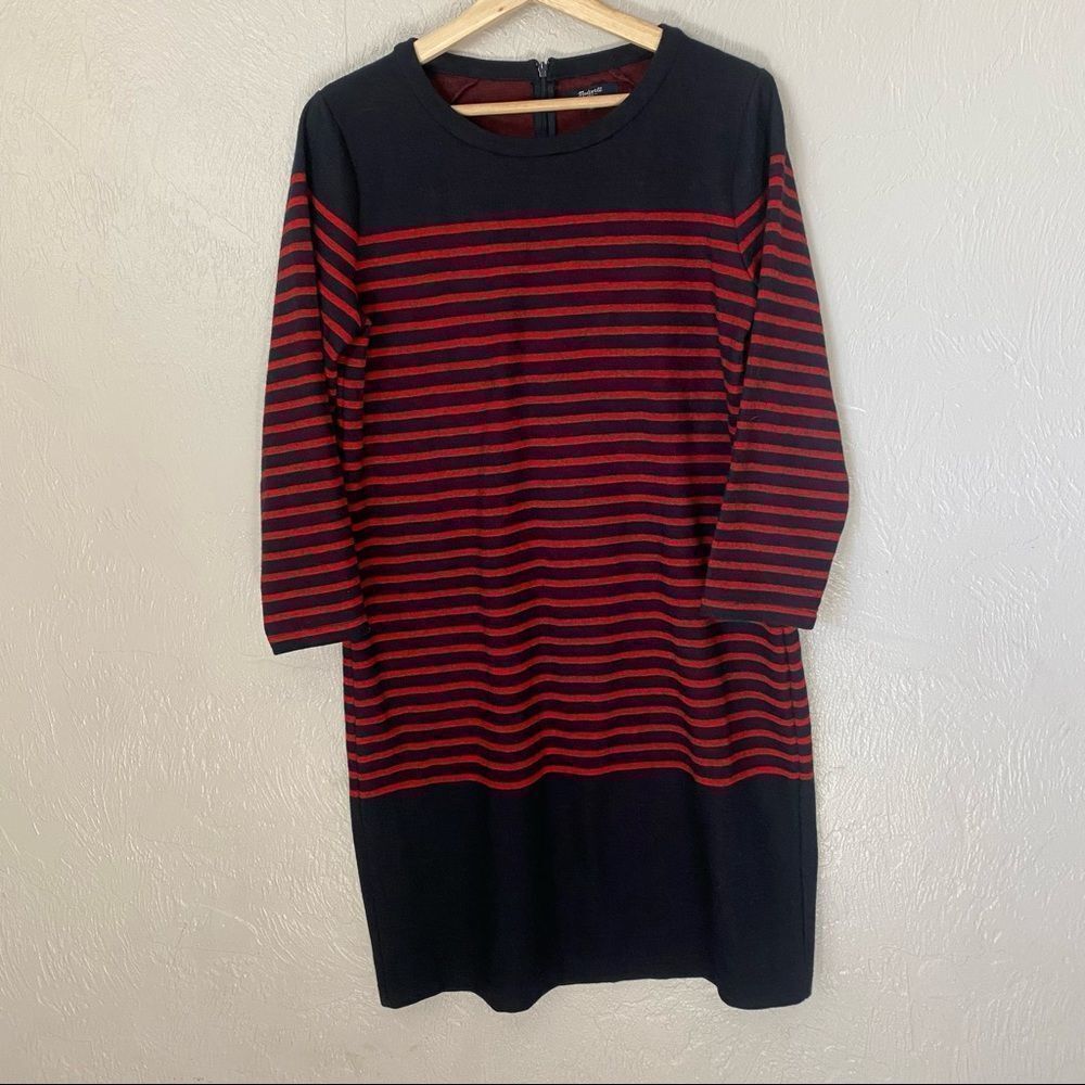 Madewell Mariner Stripe Midi Dress Nautical Sweater Navy Red wool - Picture 4 of 10